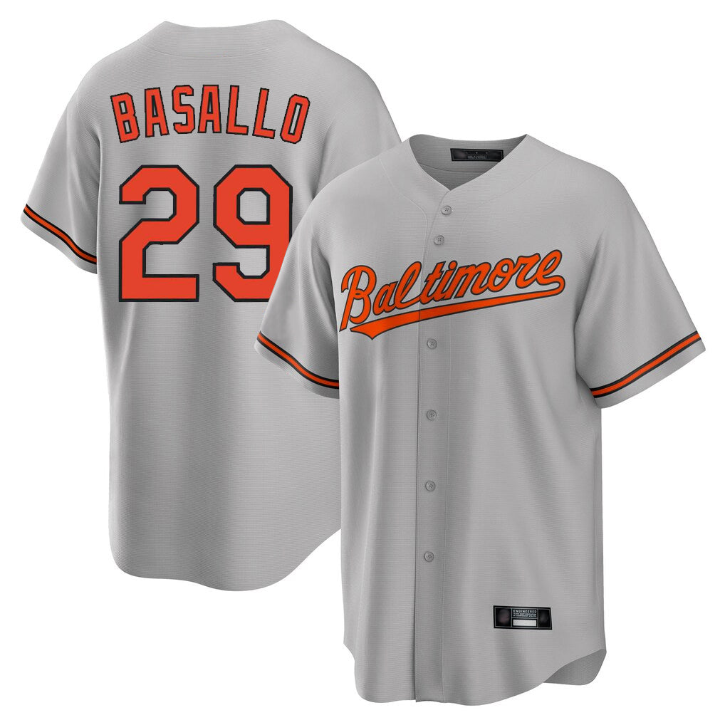 Silnrao B.Orioles #29 Samuel Basallo Player Gray Home Game Stitched Jerseys
