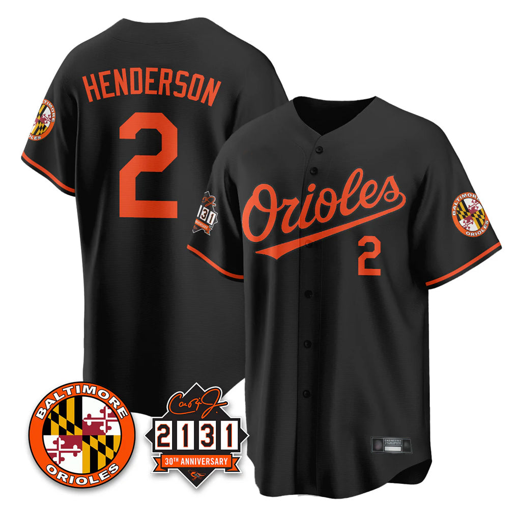 Silnrao B.Orioles #2 Gunnar Henderson Player Black 30th Anniversary of 2131 Home Game Stitched Jerseys