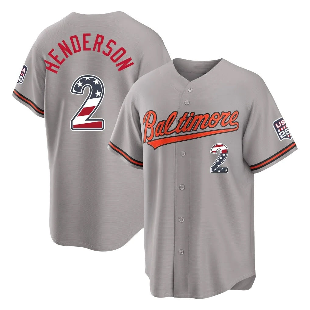 Silnrao B.Orioles #2 Gunnar Henderson Player Gray USA 250 Fourth of July Home Game Stitched Jerseys