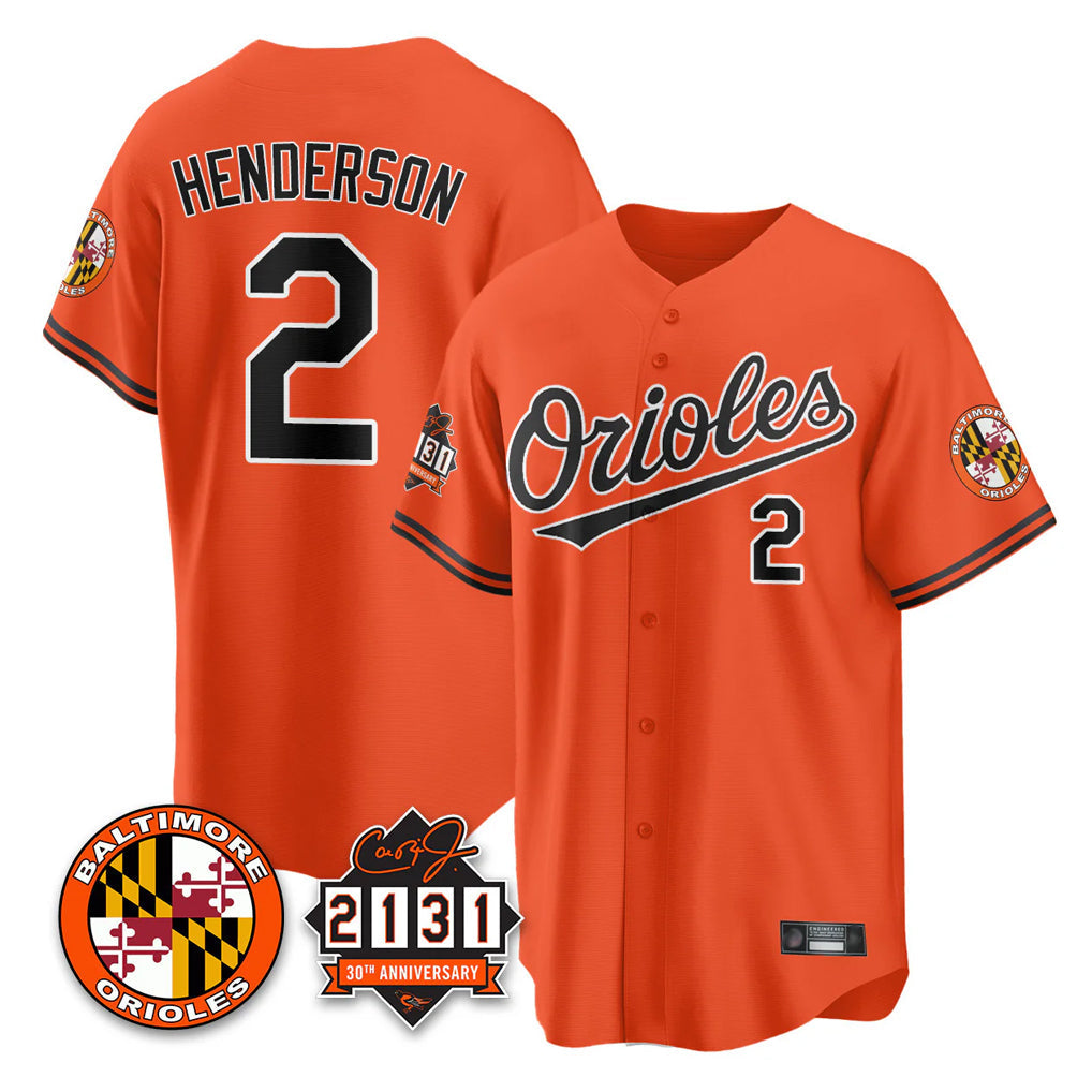 Silnrao B.Orioles #2 Gunnar Henderson Player Orange 30th Anniversary of 2131 Home Game Stitched Jerseys