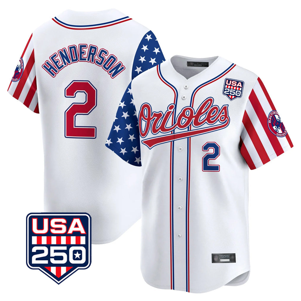 Silnrao B.Orioles #2 Gunnar Henderson Player White USA 250 Independence Day Vapor Premier Home Game Stitched Jerseys