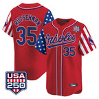 Silnrao B.Orioles #35 Adley Rutschman Player Red USA 250 Independence Day Vapor Premier Limited Home Game Stitched Jerseys