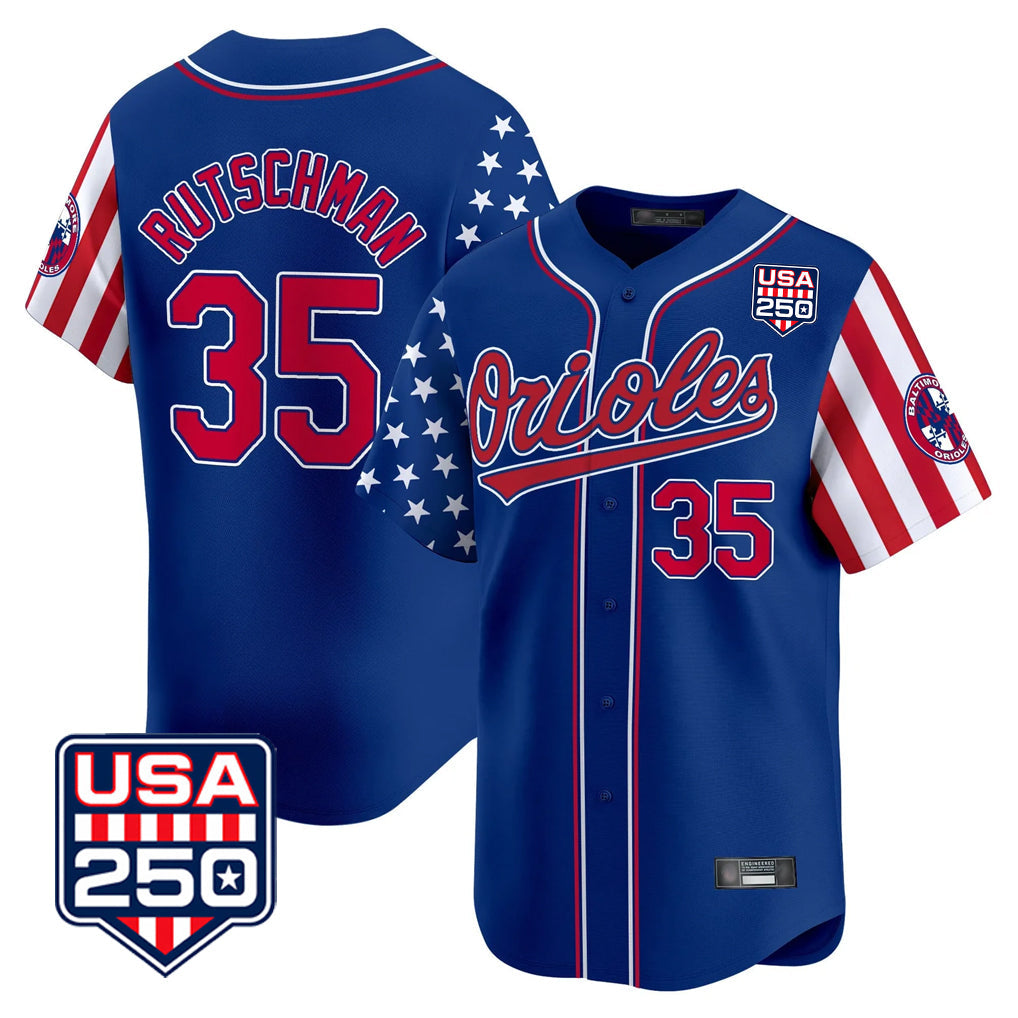 Silnrao B.Orioles #35 Adley Rutschman Player Royal USA 250 Independence Day Vapor Premier Limited Home Game Stitched Jerseys