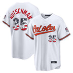Silnrao B.Orioles #35 Adley Rutschman Player White USA 250 Fourth of July Home Game Stitched Jerseys