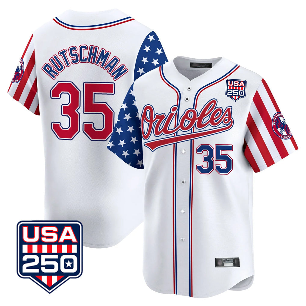 Silnrao B.Orioles #35 Adley Rutschman Player White USA 250 Independence Day Vapor Premier Home Game Stitched Jerseys