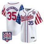 Silnrao B.Orioles #35 Adley Rutschman Player White USA 250 Independence Day Vapor Premier Home Game Stitched Jerseys