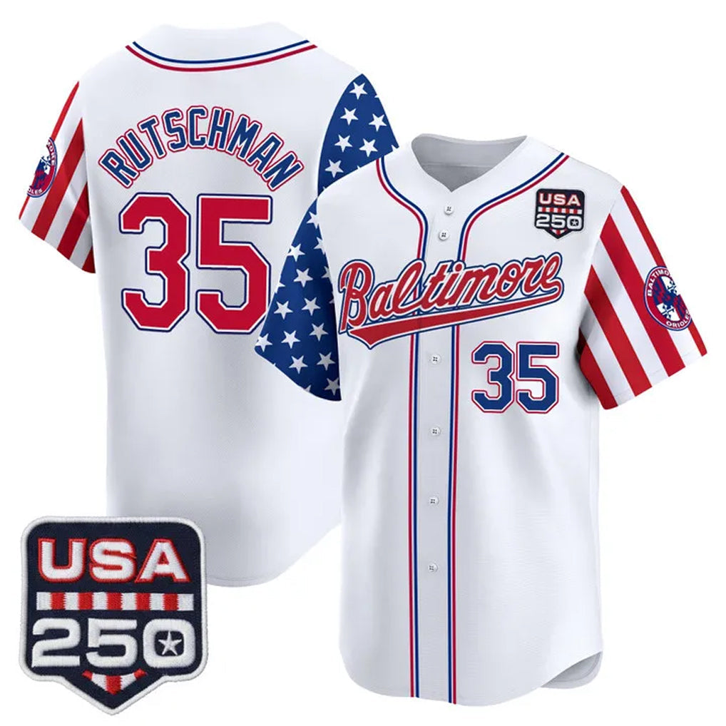 Silnrao B.Orioles #35 Adley Rutschman Player White USA 250 Independence Day Vapor Premier Limited Home Game Stitched Jerseys