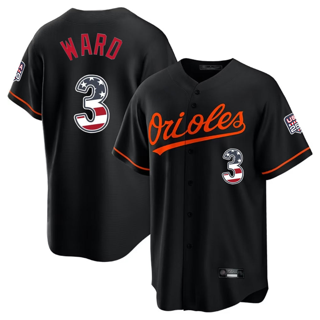Silnrao B.Orioles #3 Taylor Ward Player Black USA 250 Fourth of July Home Game Stitched Jerseys