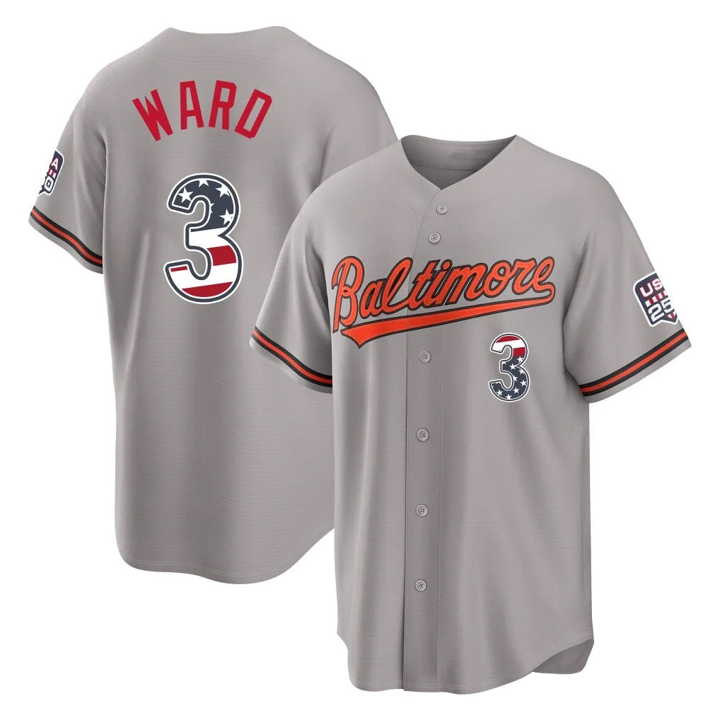 Silnrao B.Orioles #3 Taylor Ward Player Gray USA 250 Fourth of July Home Game Stitched Jerseys