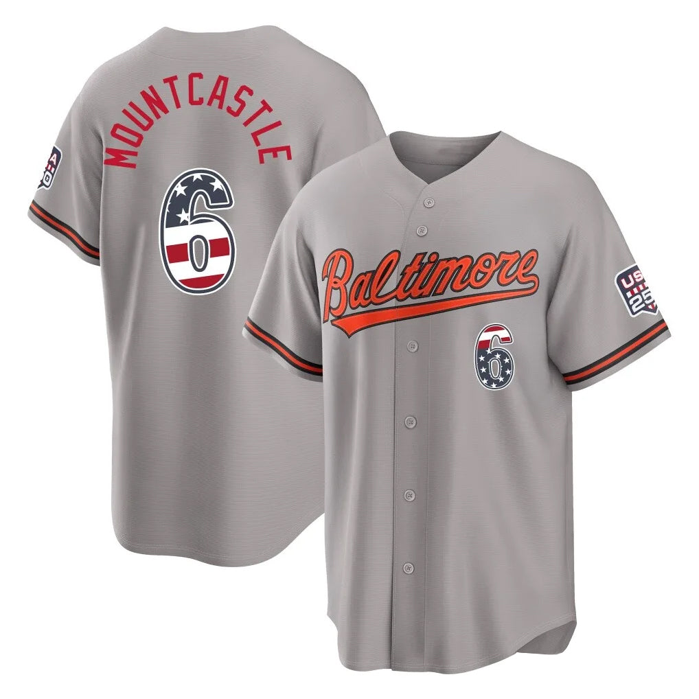 Silnrao B.Orioles #6 Ryan Mountcastle Player Gray USA 250 Fourth of July Home Game Stitched Jerseys