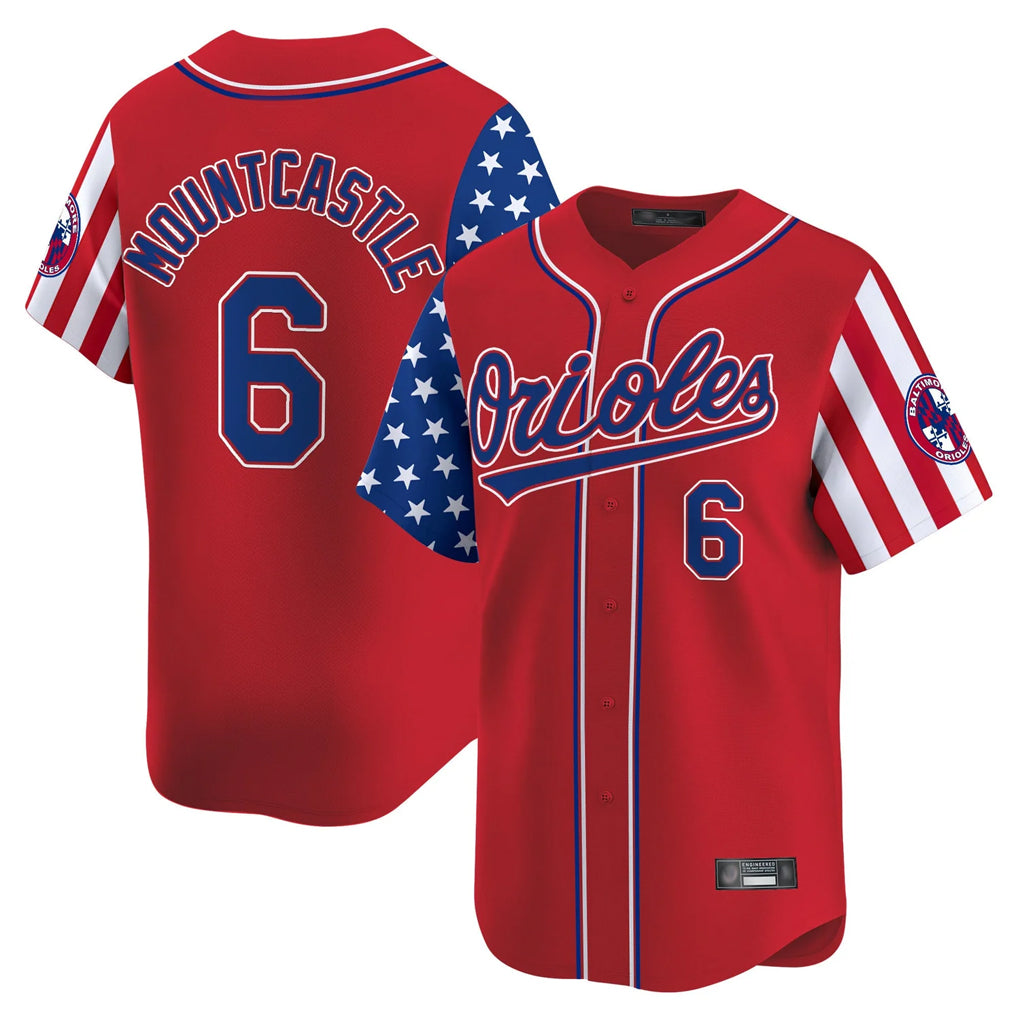 Silnrao B.Orioles #6 Ryan Mountcastle Player Red Independence Day Vapor Premier Limited Home Game Stitched Jerseys