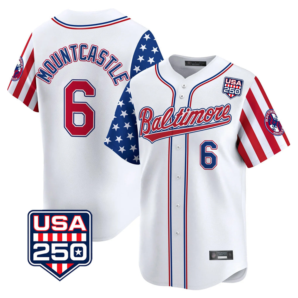 Silnrao B.Orioles #6 Ryan Mountcastle Player White USA 250 Independence Day Vapor Premier Limited Home Game Stitched Jerseys