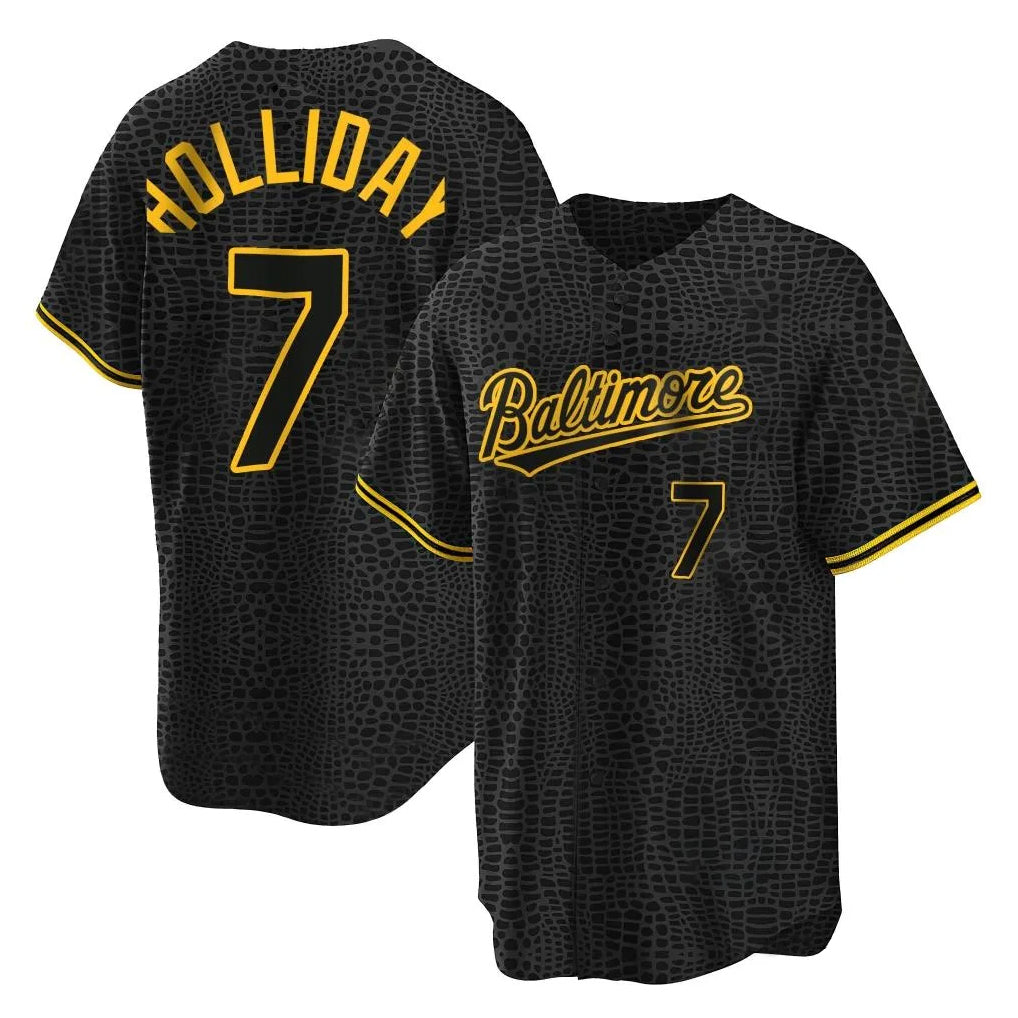 Silnrao B.Orioles #7 Jackson Holliday Player Black Snake Skin City Home Game Stitched Jerseys
