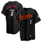 Silnrao B.Orioles #7 Jackson Holliday Player Black USA 250 Fourth of July Home Game Stitched Jerseys