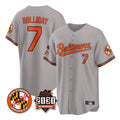 Silnrao B.Orioles #7 Jackson Holliday Player Gray 30th Anniversary of 2131 Home Game Stitched Jerseys