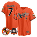 Silnrao B.Orioles #7 Jackson Holliday Player Orange 30th Anniversary of 2131 Home Game Stitched Jerseys