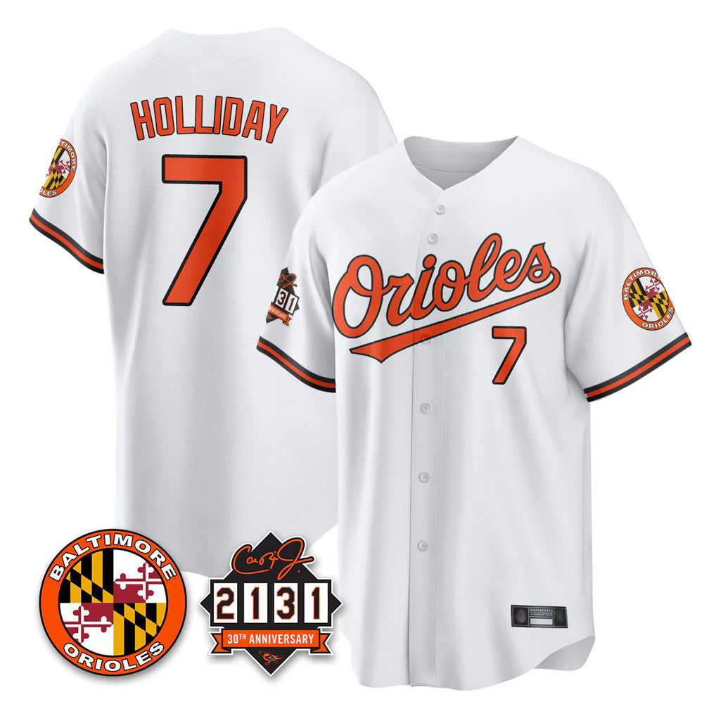 Silnrao B.Orioles #7 Jackson Holliday Player White 30th Anniversary of 2131 Home Game Stitched Jerseys