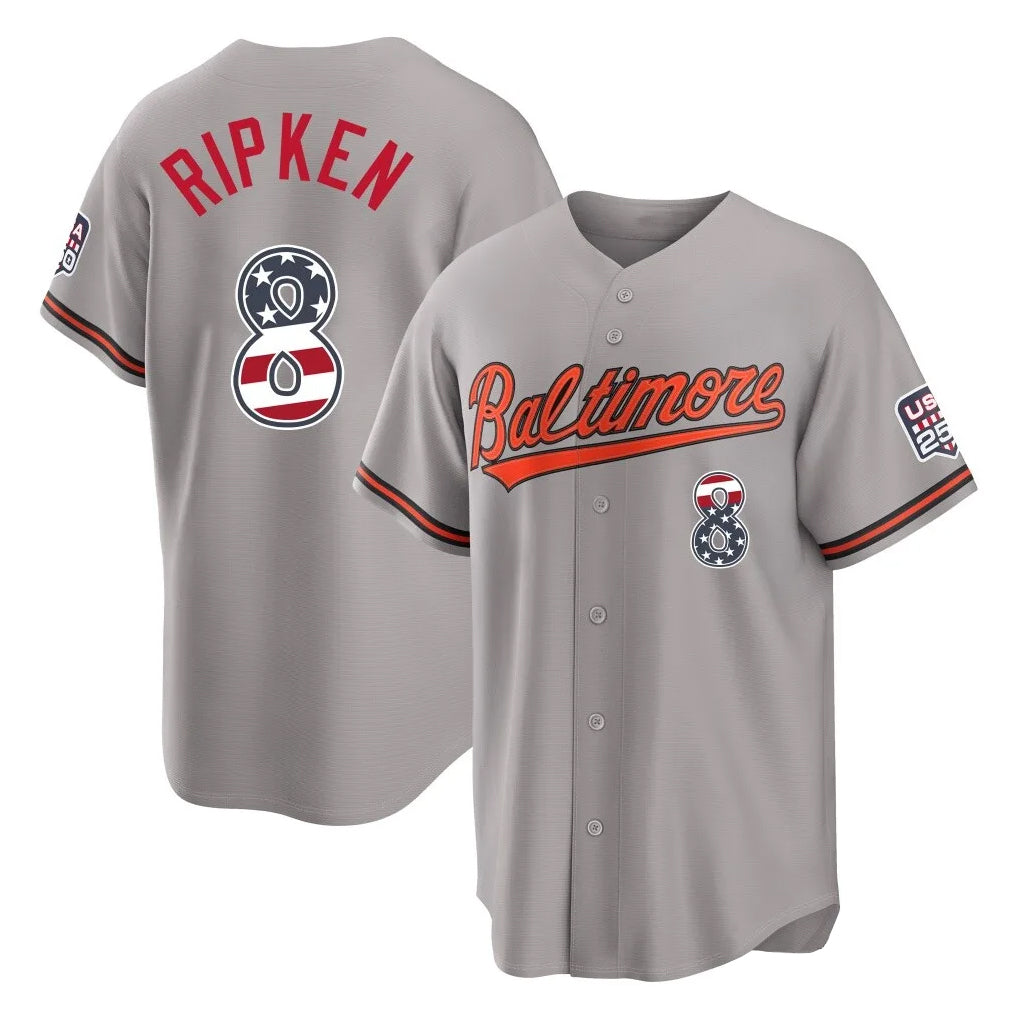Silnrao B.Orioles #8 Cal Ripken Player Gray USA 250 Fourth of July Home Game Stitched Jerseys