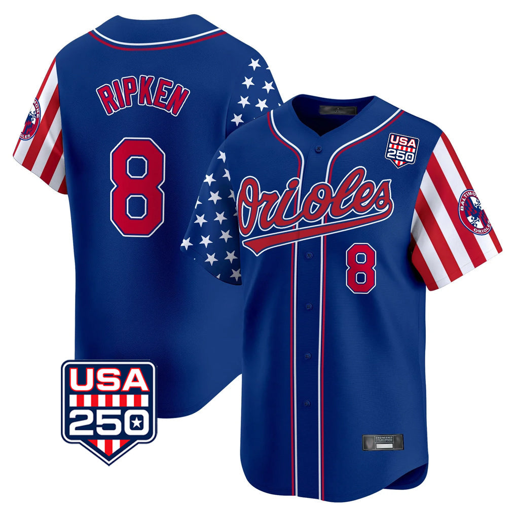 Silnrao B.Orioles #8 Cal Ripken Player Royal USA 250 Independence Day Vapor Premier Limited Home Game Stitched Jerseys
