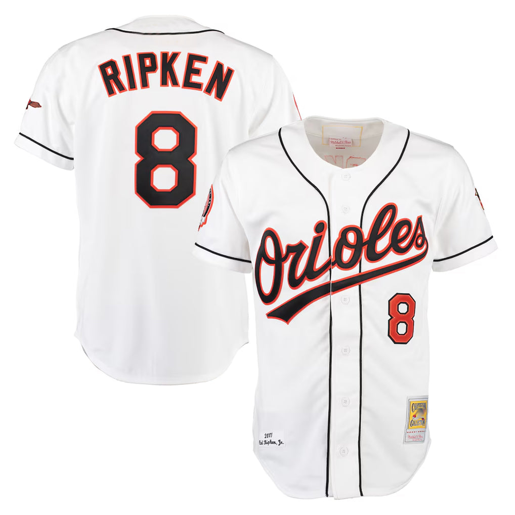 Silnrao B.Orioles #8 Cal Ripken Player White Mitchell & Ness Home Game Stitched Jerseys