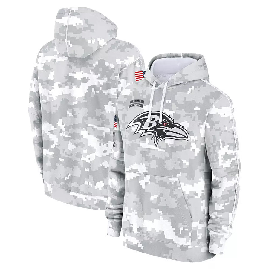 Silnrao B.Ravens Player Military Hoodie Arctic Camo Salute To Service Stitched Jerseys