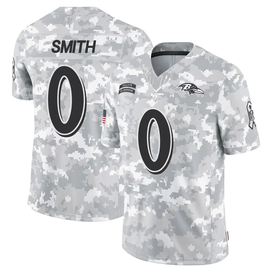 Silnrao B.Ravens #0 Roquan Smith Player Arctic Camo Salute to Service Limited Stitched Jerseys