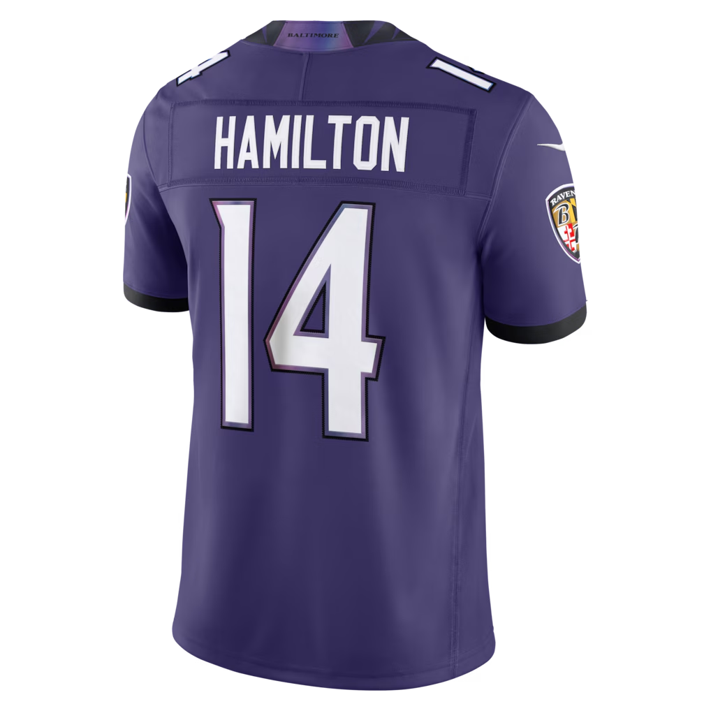 Silnrao B.Ravens #14 Kyle Hamilton Purple Team Vapor F.U.S.E. Stitched Limited Jerseys