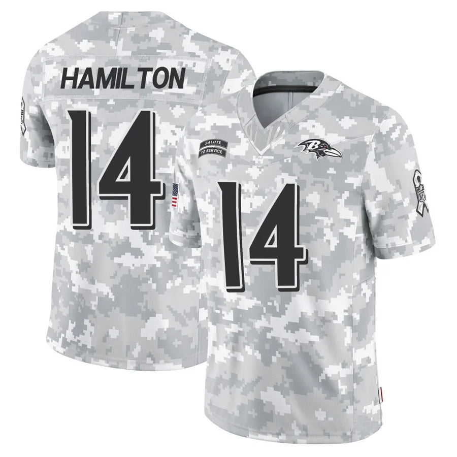 Silnrao B.Ravens #14 Kyle Hamilton Player Arctic Camo Salute to Service Limited Stitched Jerseys