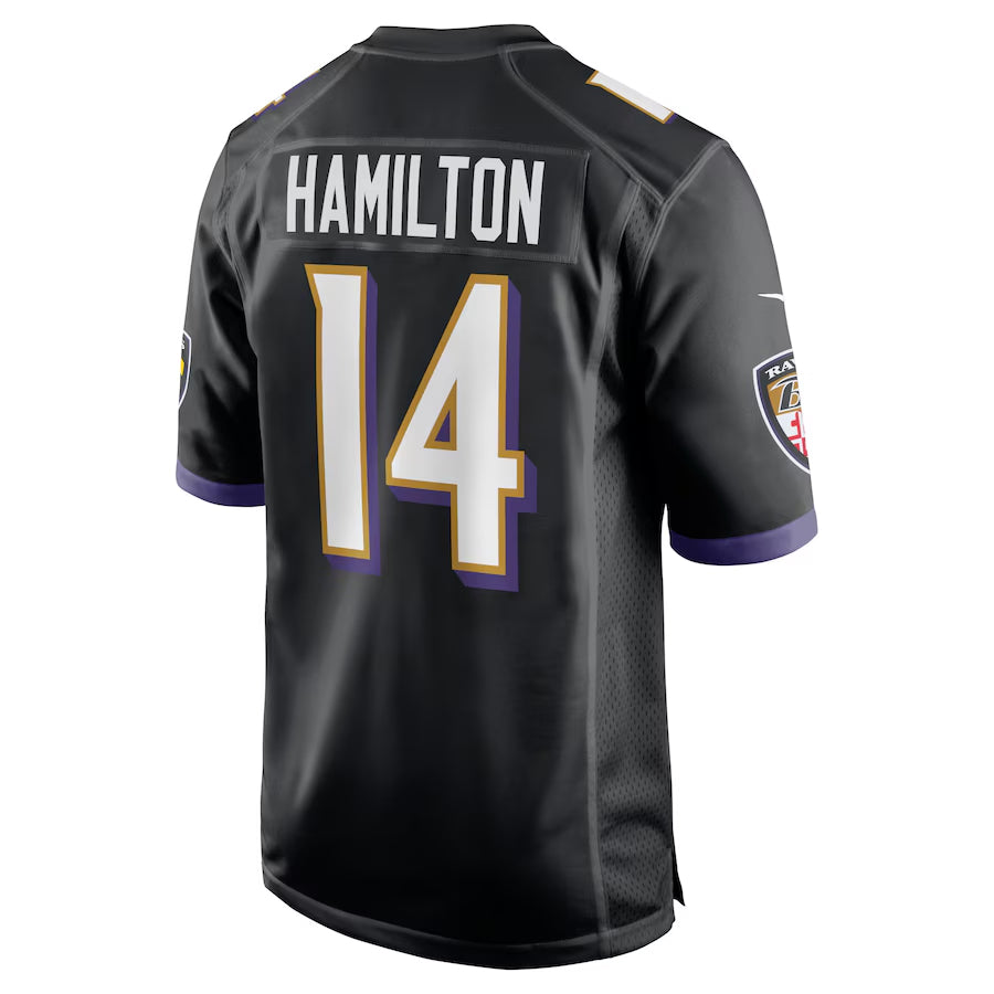 Silnrao B.Ravens #14 Kyle Hamilton Player Black Home Game Stitched Jerseys