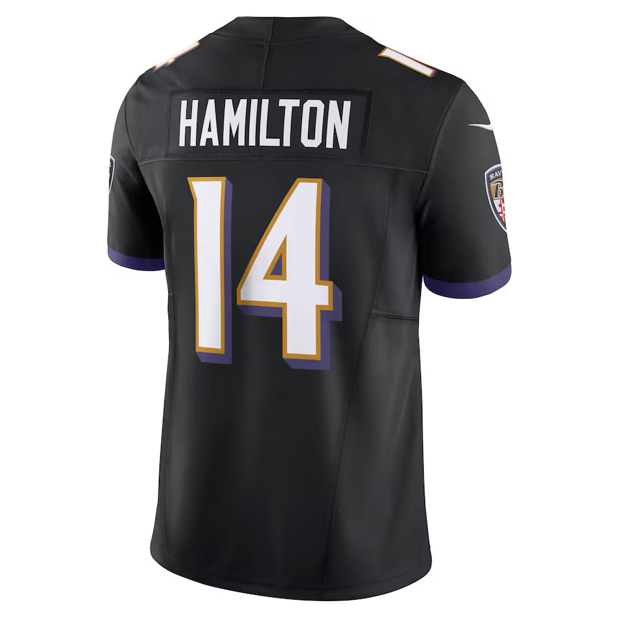 Silnrao B.Ravens #14 Kyle Hamilton Player Black Vapor F.U.S.E. Limited Stitched Jerseys