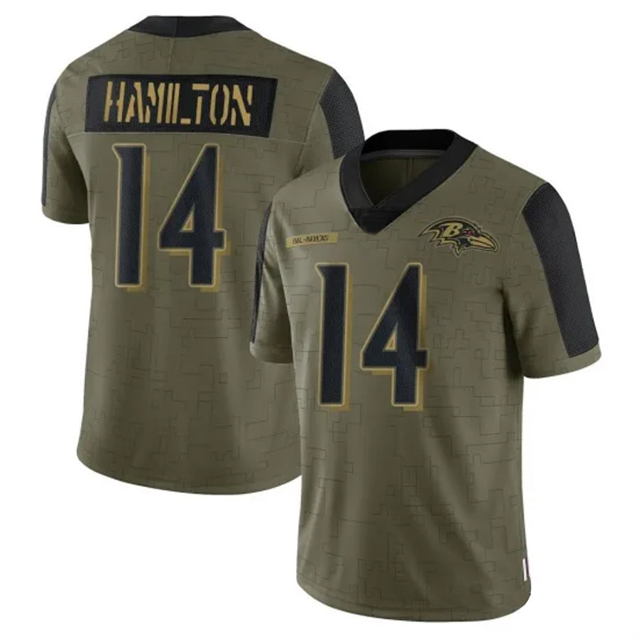Silnrao B.Ravens #14 Kyle Hamilton Player Limited Salute To Service Olive Stitched Jerseys
