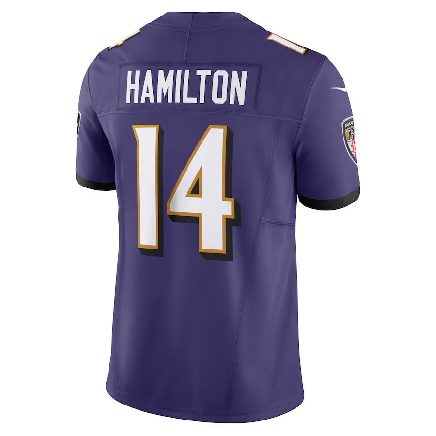 Silnrao B.Ravens #14 Kyle Hamilton Player Purple Vapor F.U.S.E. Limited  Stitched Jerseys