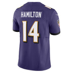 Silnrao B.Ravens #14 Kyle Hamilton Player Purple Vapor F.U.S.E. Limited  Stitched Jerseys