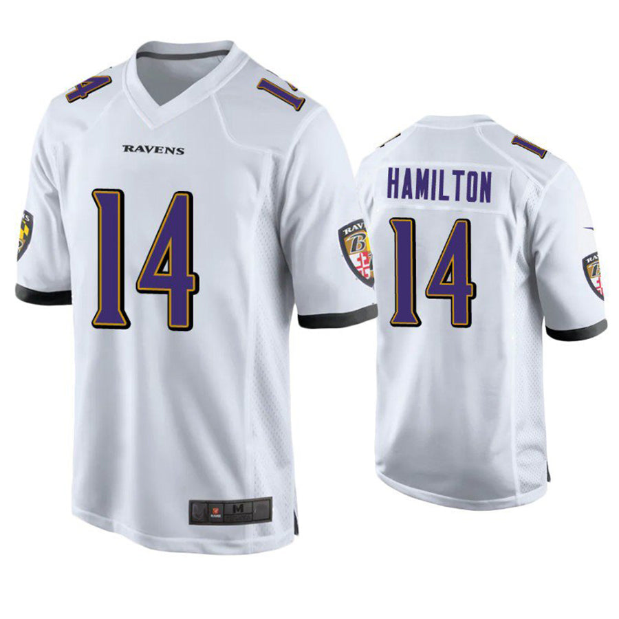 Silnrao B.Ravens #14 Kyle Hamilton Player White Home Game Stitched Jerseys