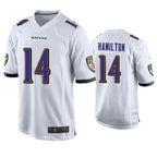 Silnrao B.Ravens #14 Kyle Hamilton Player White Home Game Stitched Jerseys