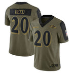 Silnrao B.Ravens #20 Ed Reed Player Salute To Service Olive Stitched Jerseys