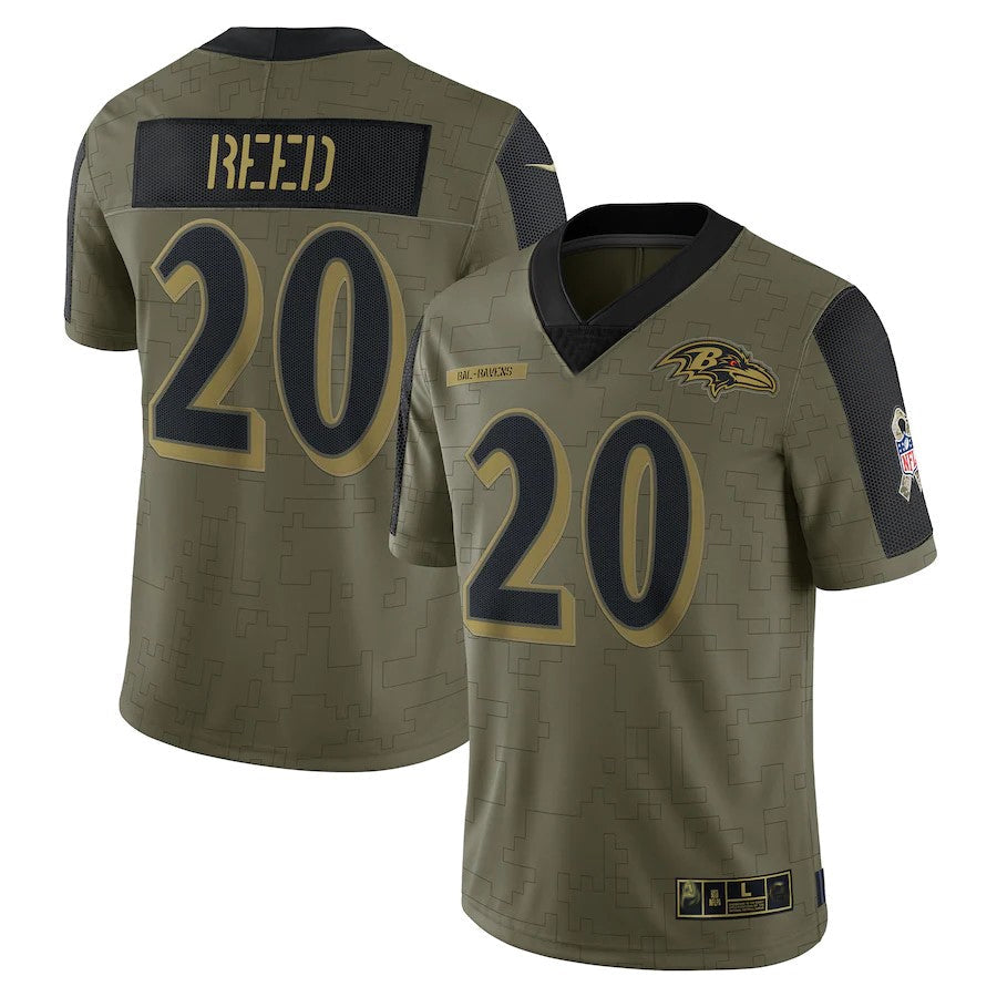 Silnrao B.Ravens #20 Ed Reed Player Salute To Service Olive Stitched Jerseys