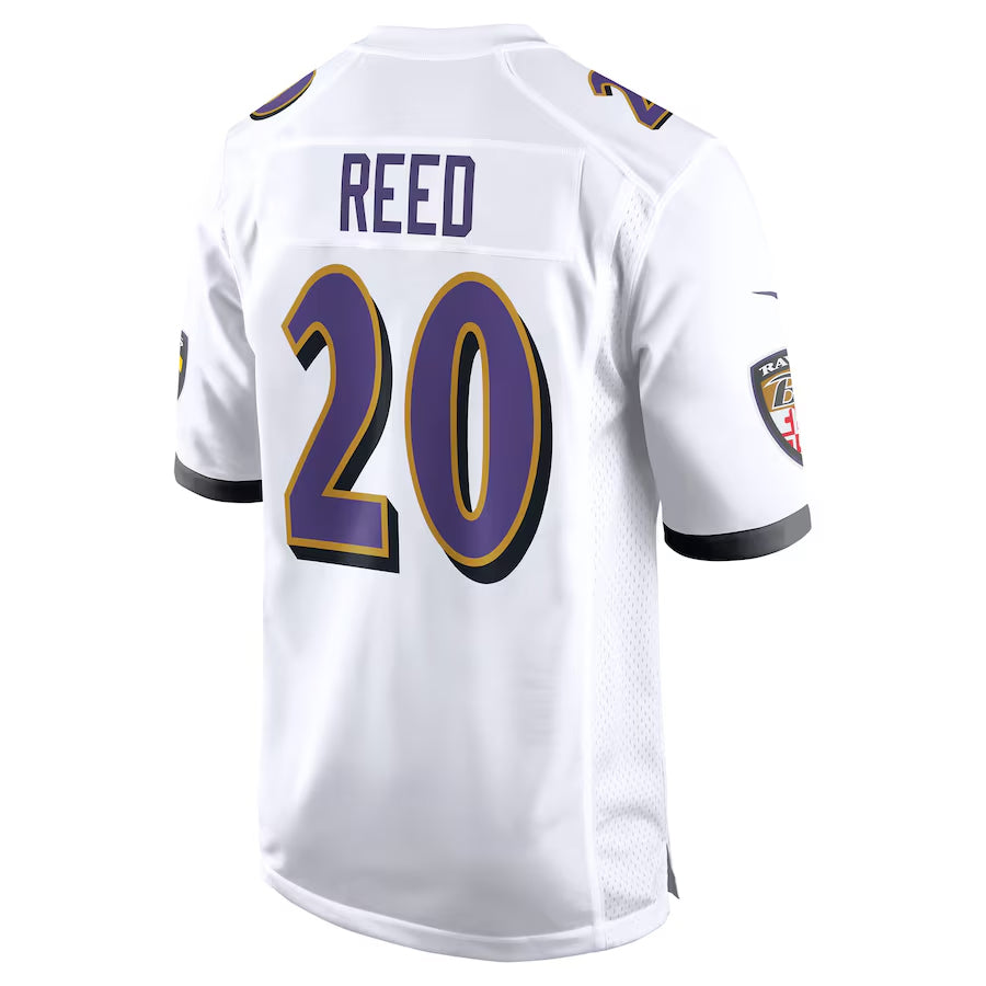 Silnrao B.Ravens #20 Ed Reed Player White Game Home Stitched Jerseys