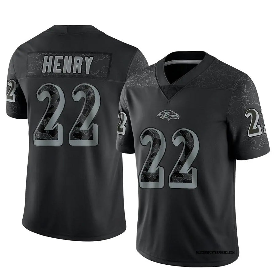 Silnrao B.Ravens #22 Derrick Henry Player Black REFLECTIVE Limited Stitched Jerseys