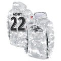 Silnrao B.Ravens #22 Derrick Henry Player Military Hoodie Arctic Camo Salute To Service Stitched Jerseys
