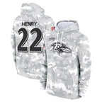 Silnrao B.Ravens #22 Derrick Henry Player Military Hoodie Arctic Camo Salute To Service Stitched Jerseys