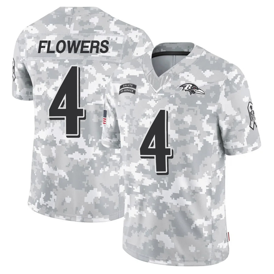 Silnrao B.Ravens #4 Zay Flowers Player Arctic Camo Salute to Service Limited Stitched Jerseys