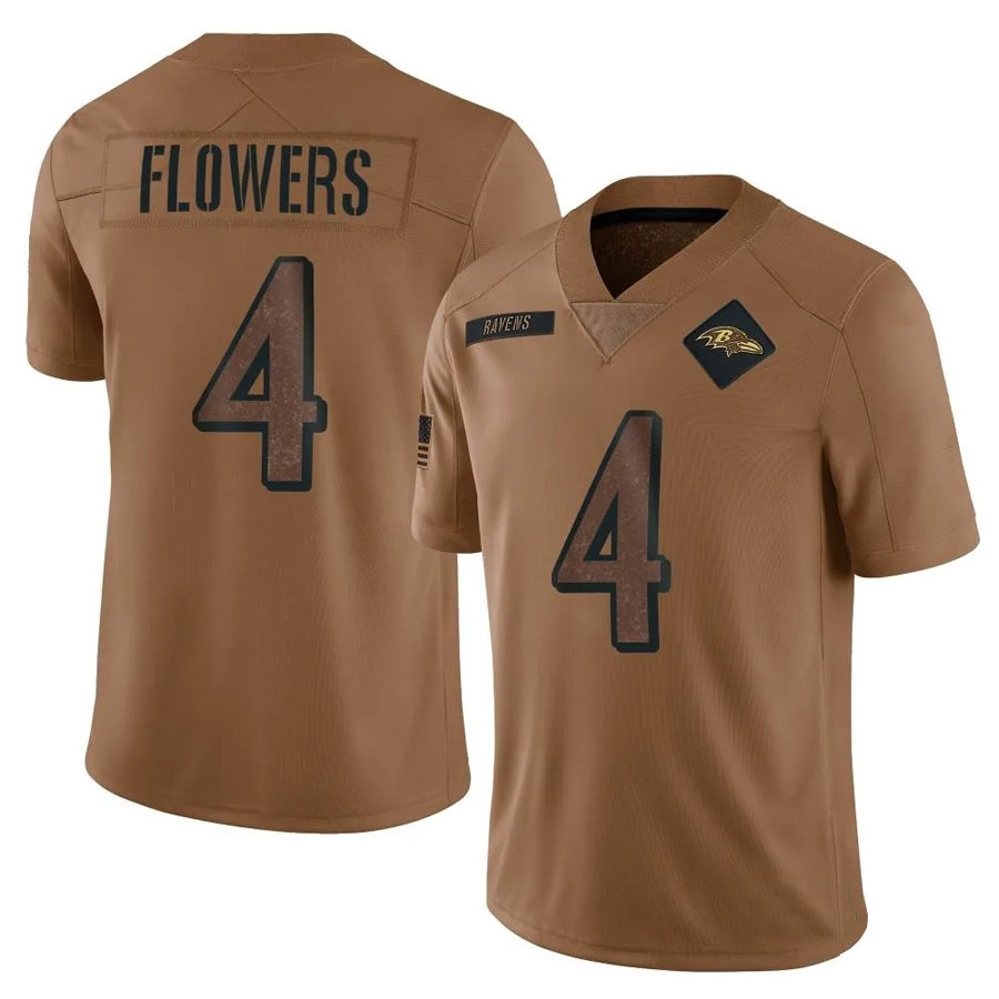 Silnrao B.Ravens #4 Zay Flowers Player Brown Salute To Service Limited Stitched Jerseys