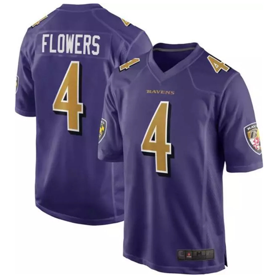 Silnrao B.Ravens #4 Zay Flowers Player Color Rush Game Purple Stitched Jerseys