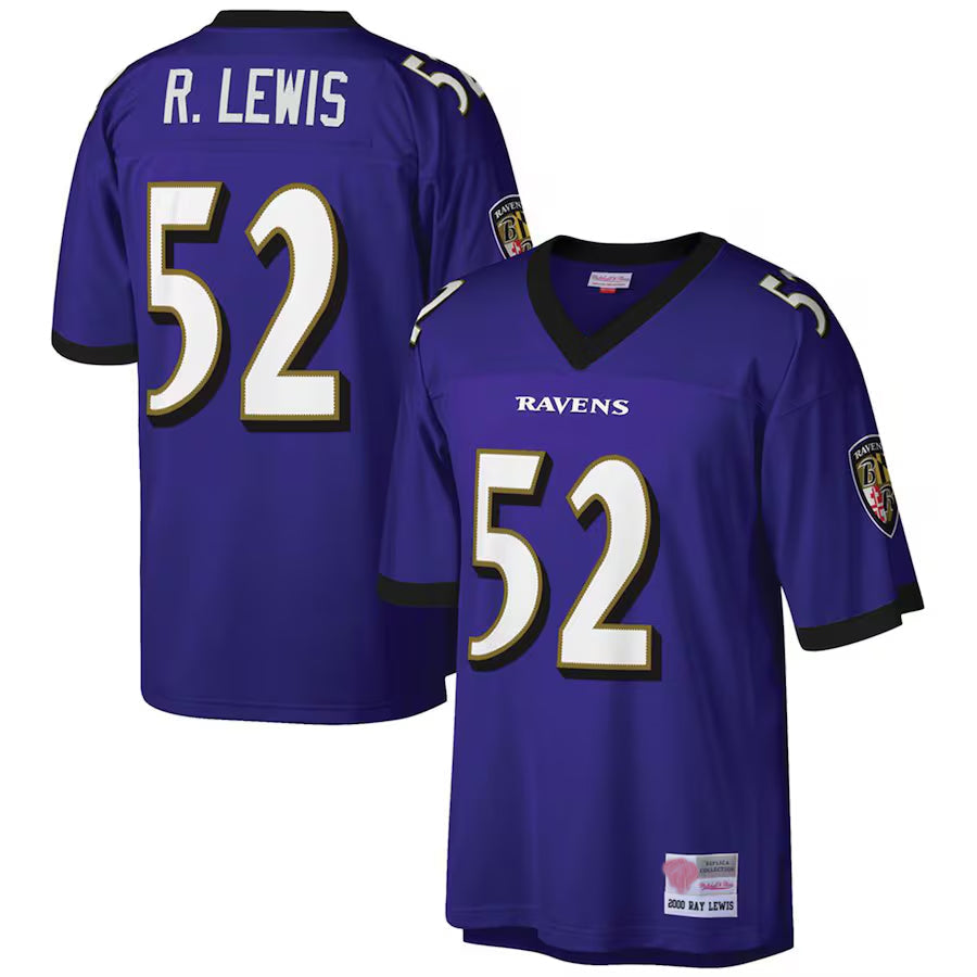 Silnrao B.Ravens B.Ravens #52 Ray Lewis Mitchell & Ness Big & Tall 2000 Retired Player Replica Stitched Jerseys - Purple