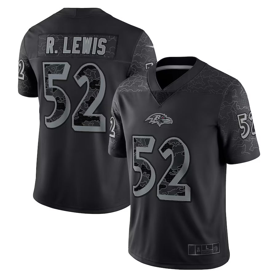 Silnrao B.Ravens #52 Ray Lewis Player Black RFLCTV Limited Stitched Jerseys