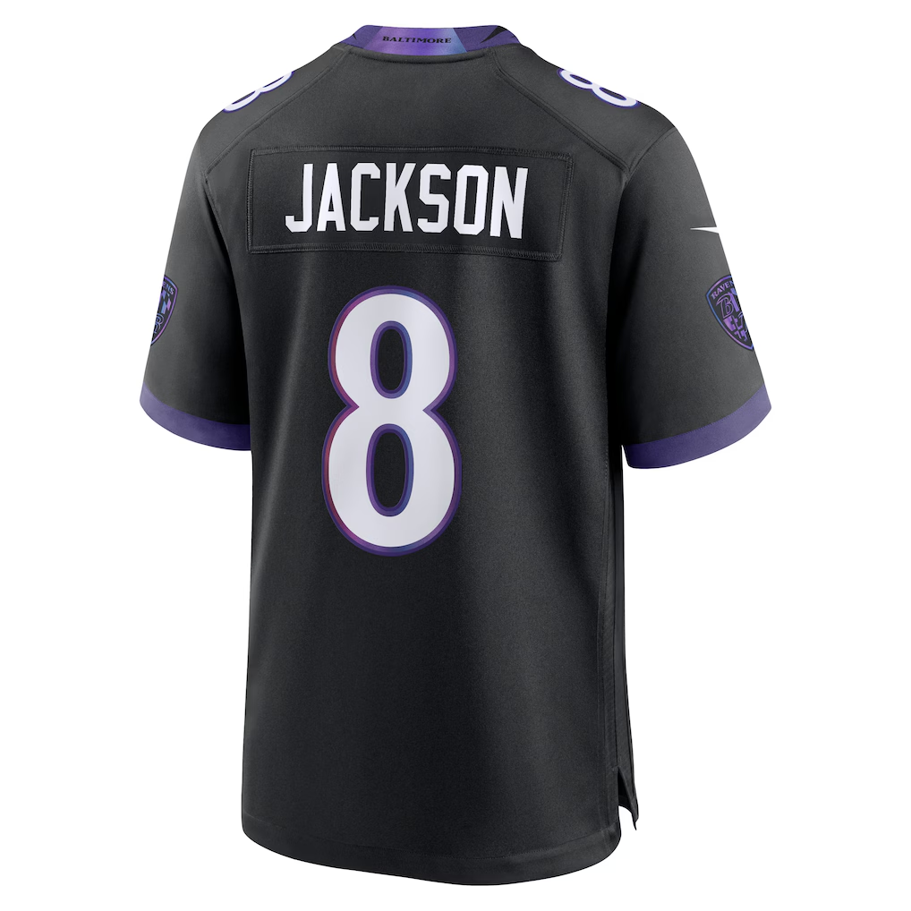 Silnrao B.Ravens #8 Lamar Jackson Black Alternate Game Stitched Jerseys