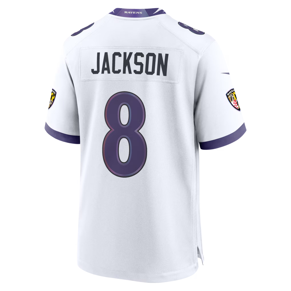 Silnrao B.Ravens #8 Lamar Jackson White Game Stitched Jerseys