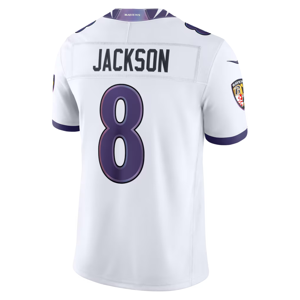 Silnrao B.Ravens #8 Lamar Jackson White Vapor F.U.S.E. Stitched Limited Jerseys