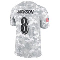 Silnrao B.Ravens #8 Lamar Jackson Player Arctic Camo Salute to Service Limited  Stitched Jerseys